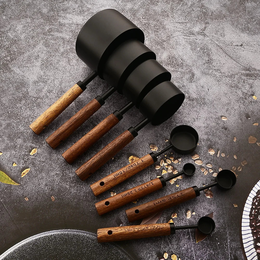 Gold Wooden Handle Stainless Steel Measuring Cups