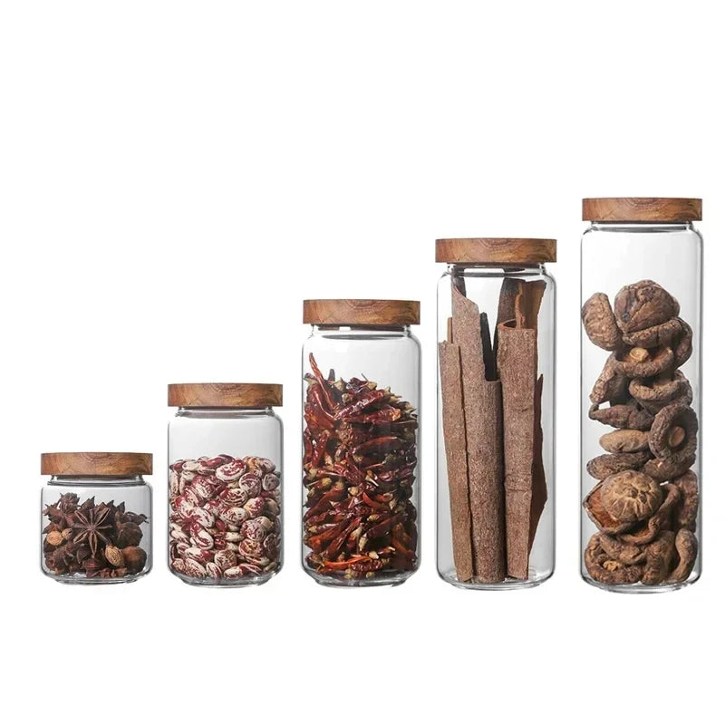 Wood Lid Orgnizer, Kitchen Storage Bottles, Sealed Food Container