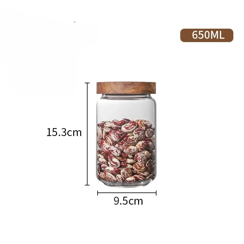 Wood Lid Orgnizer, Kitchen Storage Bottles, Sealed Food Container