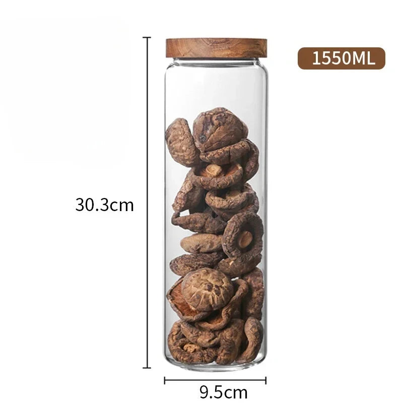Wood Lid Orgnizer, Kitchen Storage Bottles, Sealed Food Container