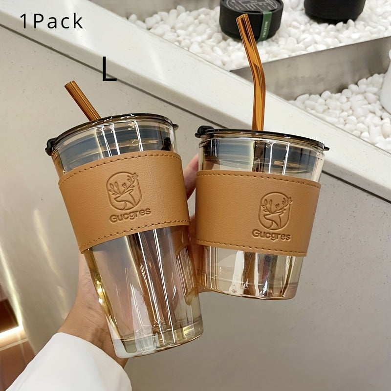 In Style Glass Cup with High Capacity and Straw